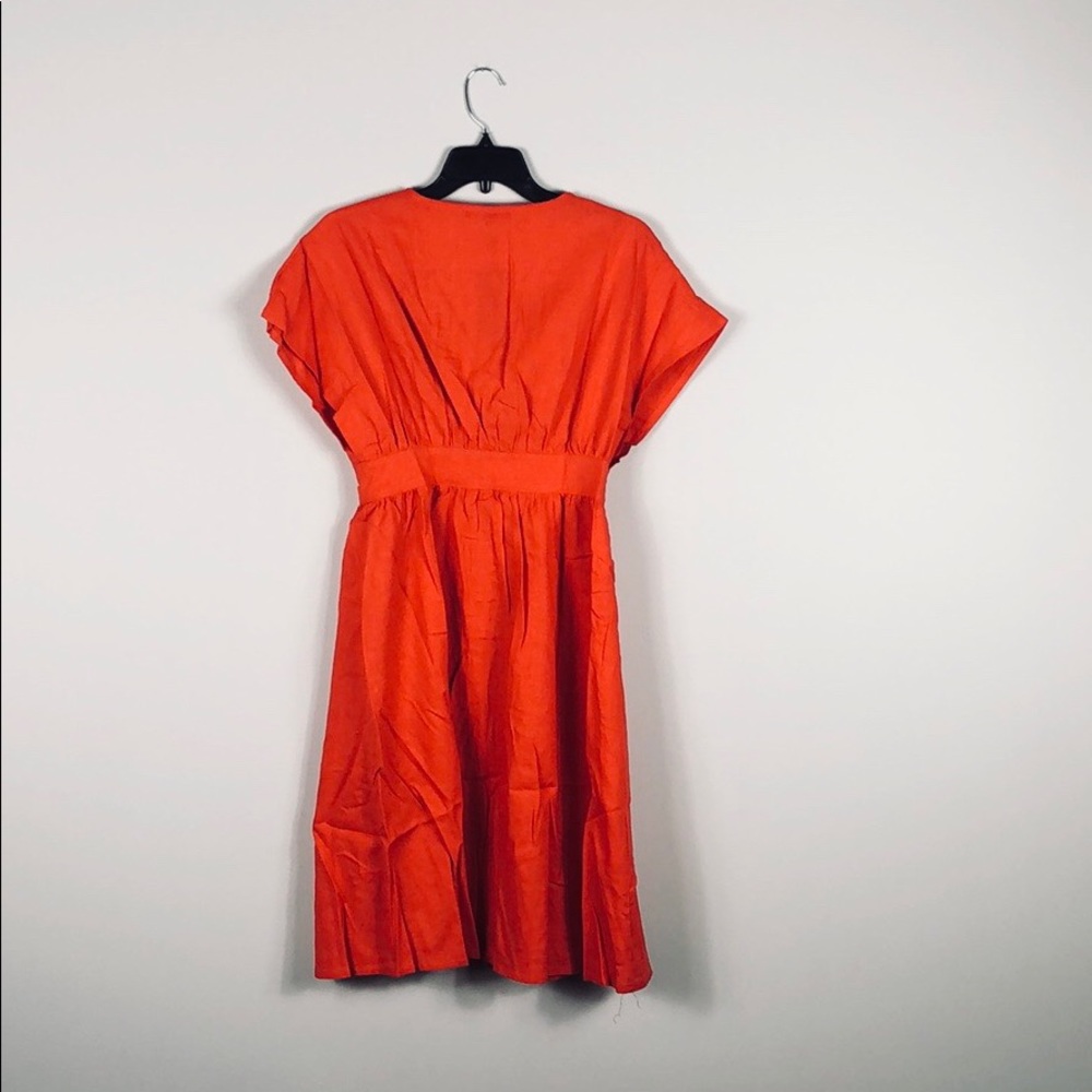 Ruffled V-Neck Button Down Linen Blend Tunic Dress - Picture 4 of 7
